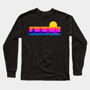 Retro Synthwave Style Sailboat Sunset Long Sleeve T-Shirt